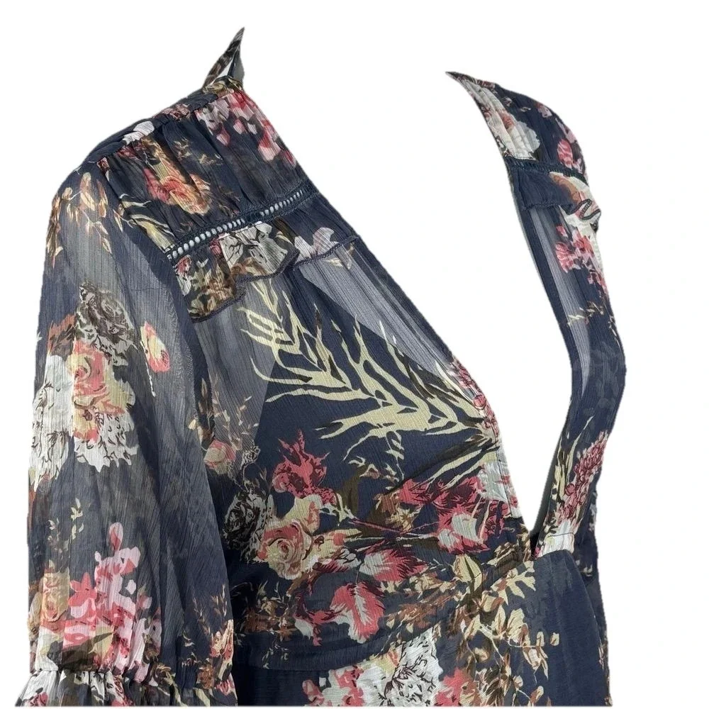 Cottagecore Midi Dress Blue Romantic Chiffon Boho Sheer Fairycore Floral 8 ASOS - Picture 6 of 11